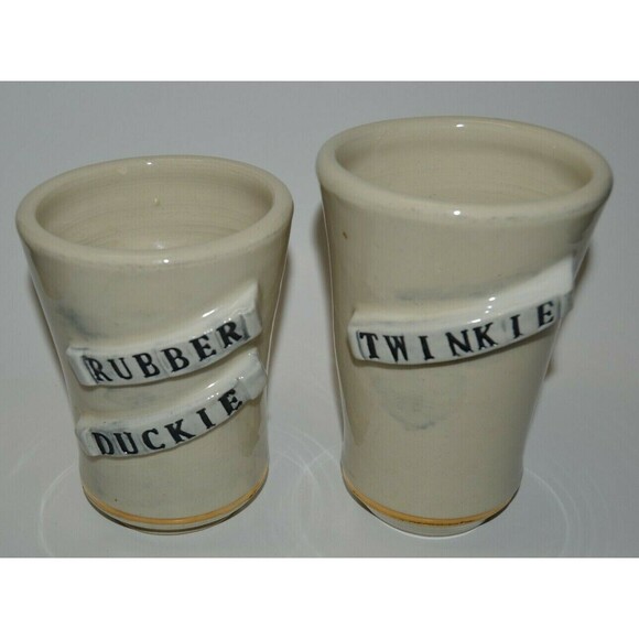 Vintage TWINKIE & Rubber Duckie Large Custom Handmade Heavy Coffee Mugs PRIDE - Picture 1 of 8